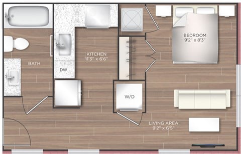 Floor plan for studio, 1 bath, 453 sqft